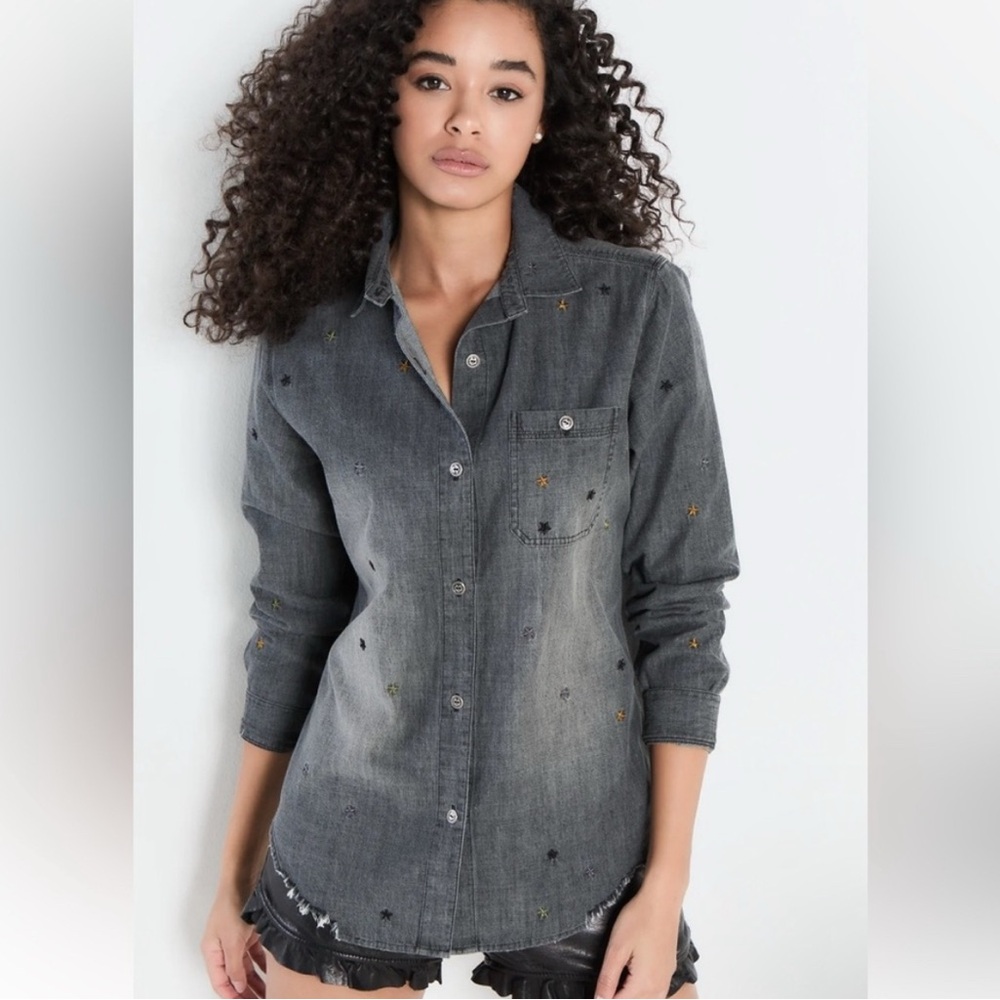 Lisa Todd Chambray Denim Night Gaze Little Star‎ Button Down in Black/Gray.